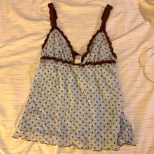 Hanky Panky blue and brown polka dot lace tank - small
